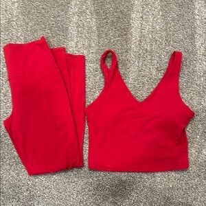 Red V-Neck Crop Top and Leggings Set